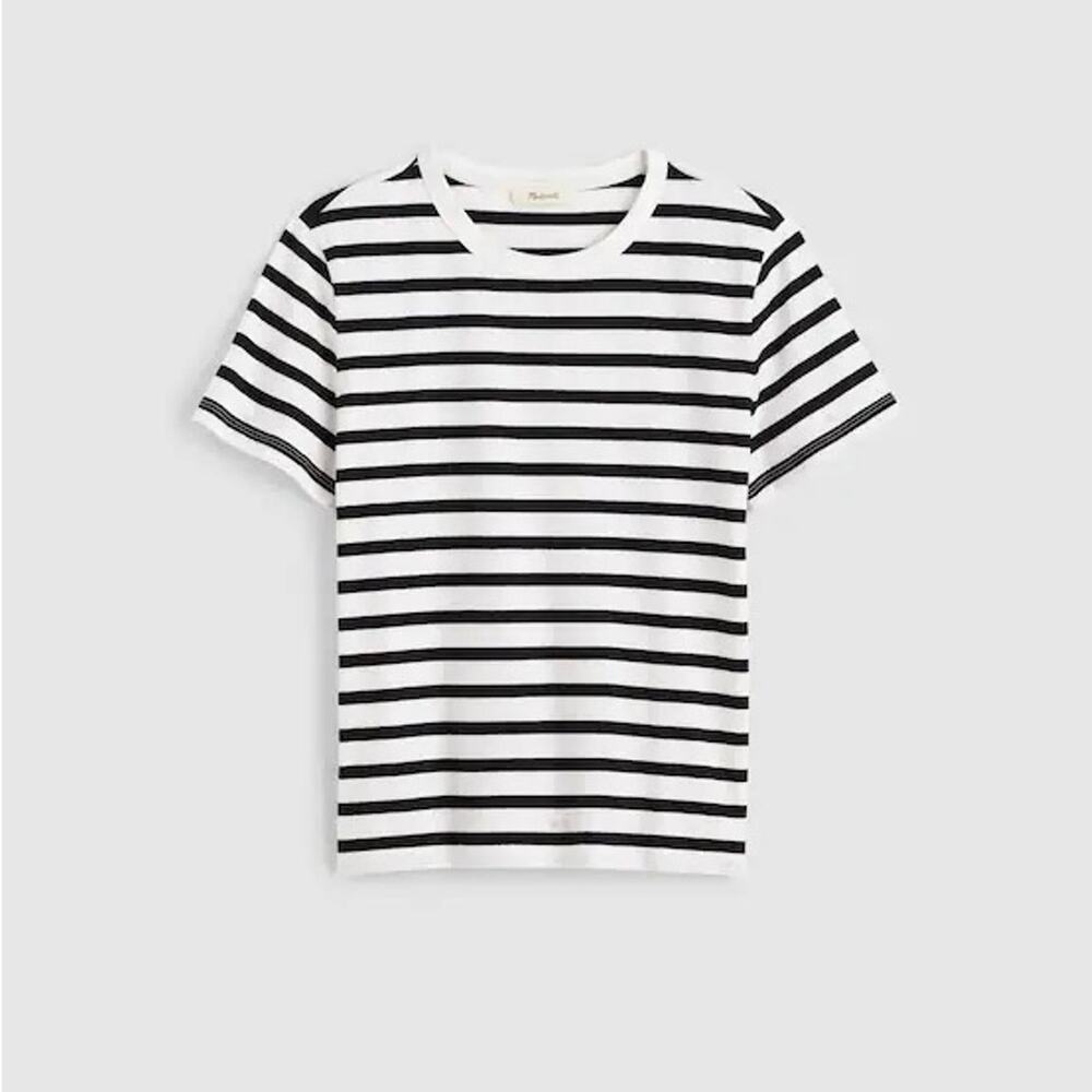 NWT Madewell Perfect Crewneck Tee Allday Jersey In Black White Stripe Size XS